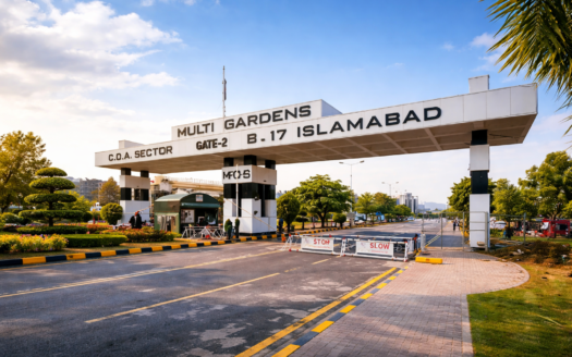 Entrance of Multi Gardens B-17 Islamabad showcasing a prime real estate investment location