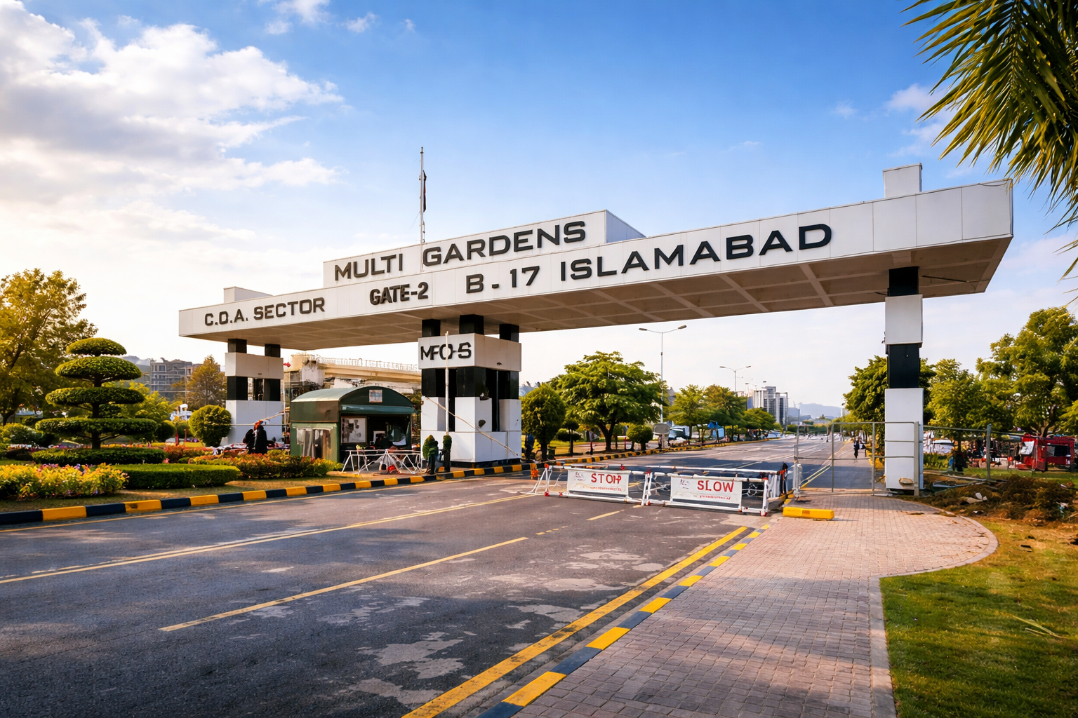 Entrance of Multi Gardens B-17 Islamabad showcasing a prime real estate investment location