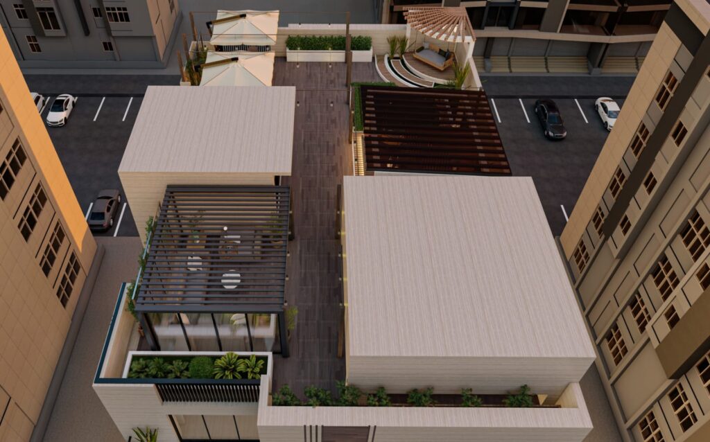 Manal Arcade commercial building illuminated at B-17 Markaz Islamabad