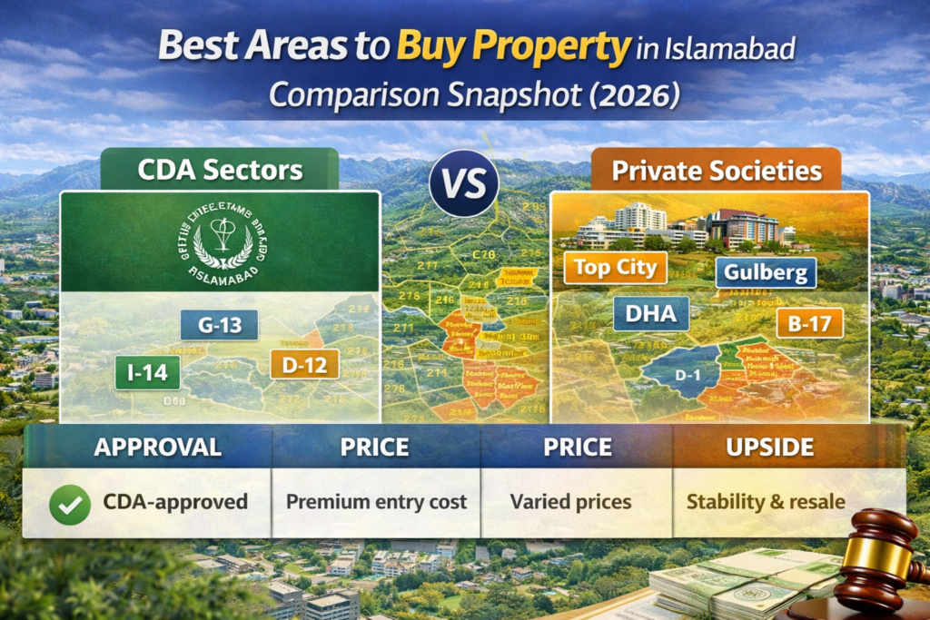 Best areas to buy property in Islamabad comparison snapshot (2026)
