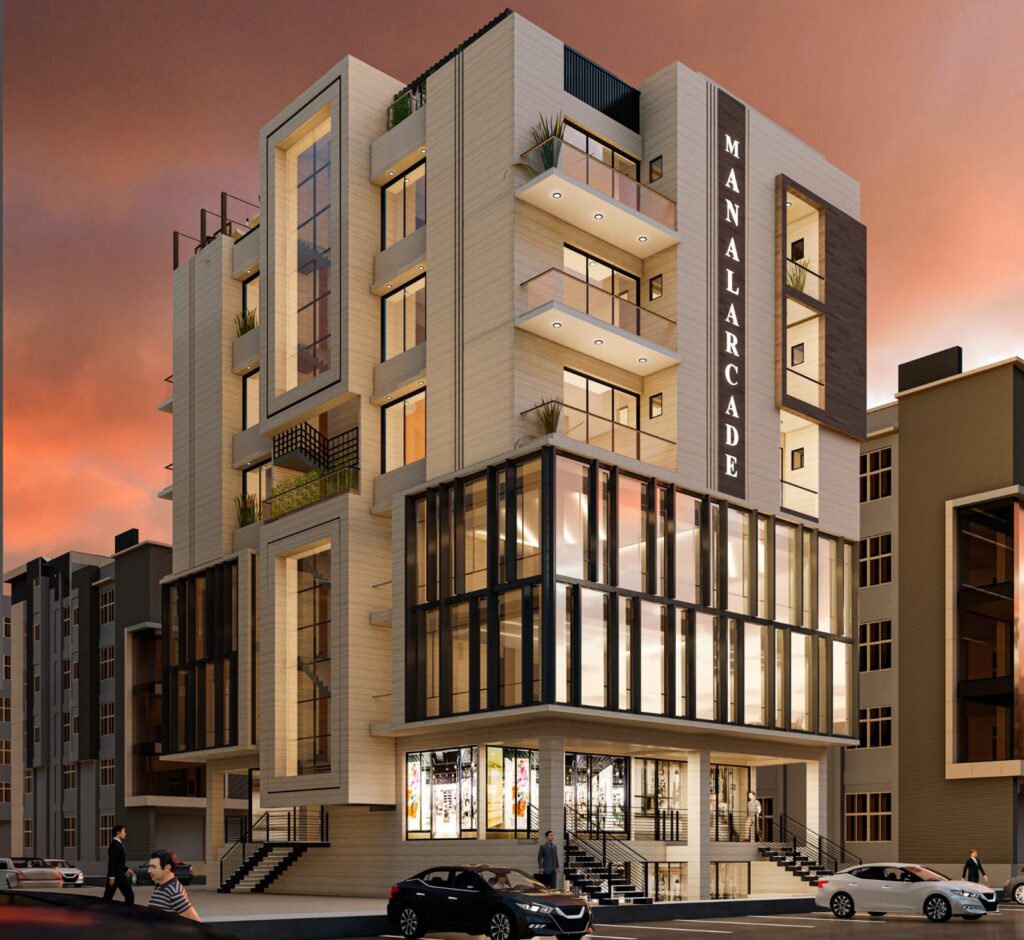 Front view of Manal Arcade commercial project in B-17 Islamabad